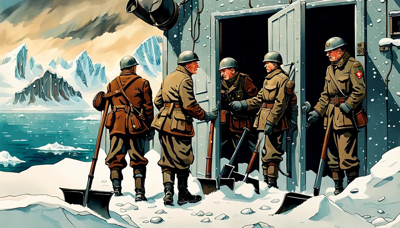 German Antarctic Base in Rockwell Illustration Style
