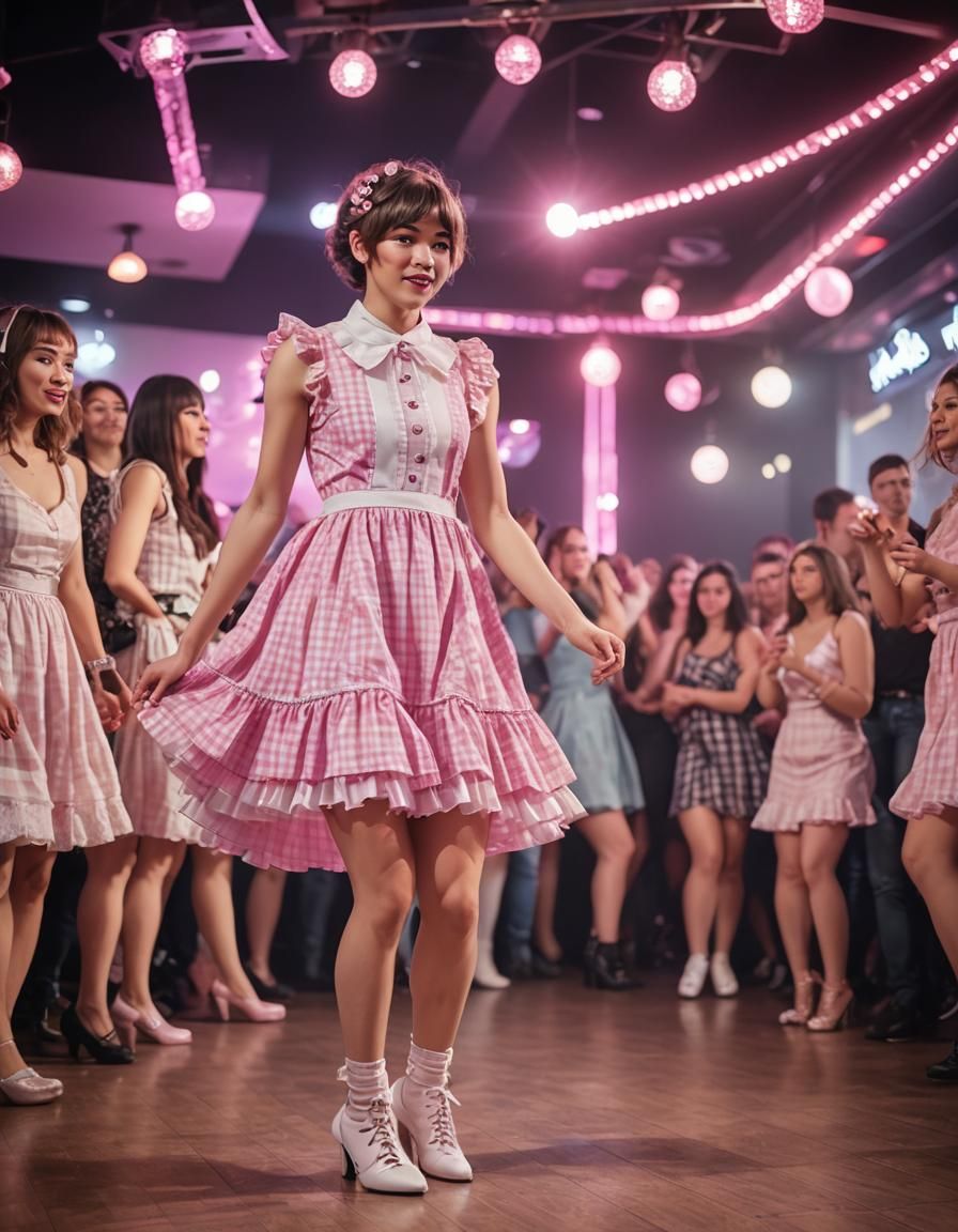 Crossdressing Teen Dancing in Nightclub: Professional Photo