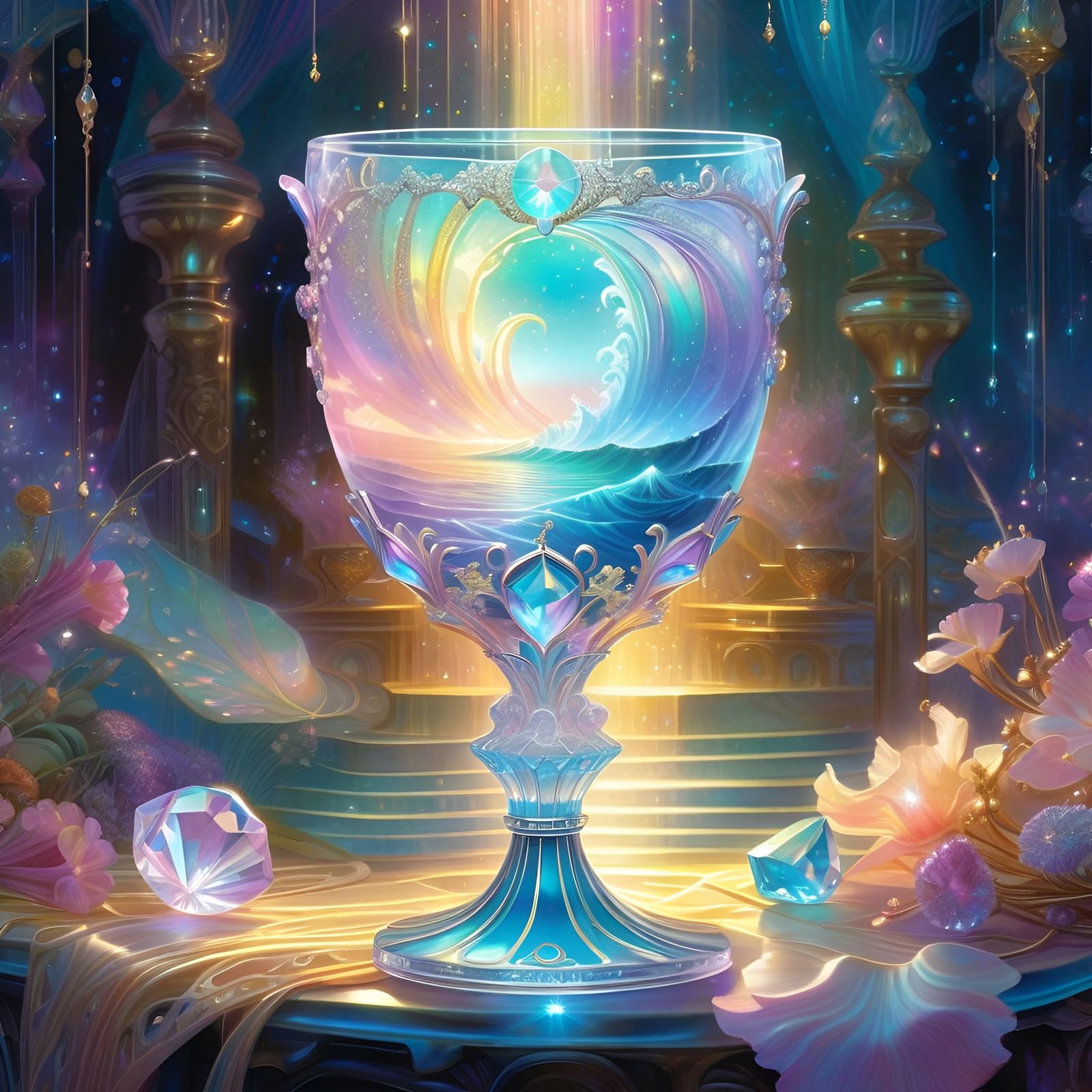 Pastel Ocean in Sparkling Crystal Goblet