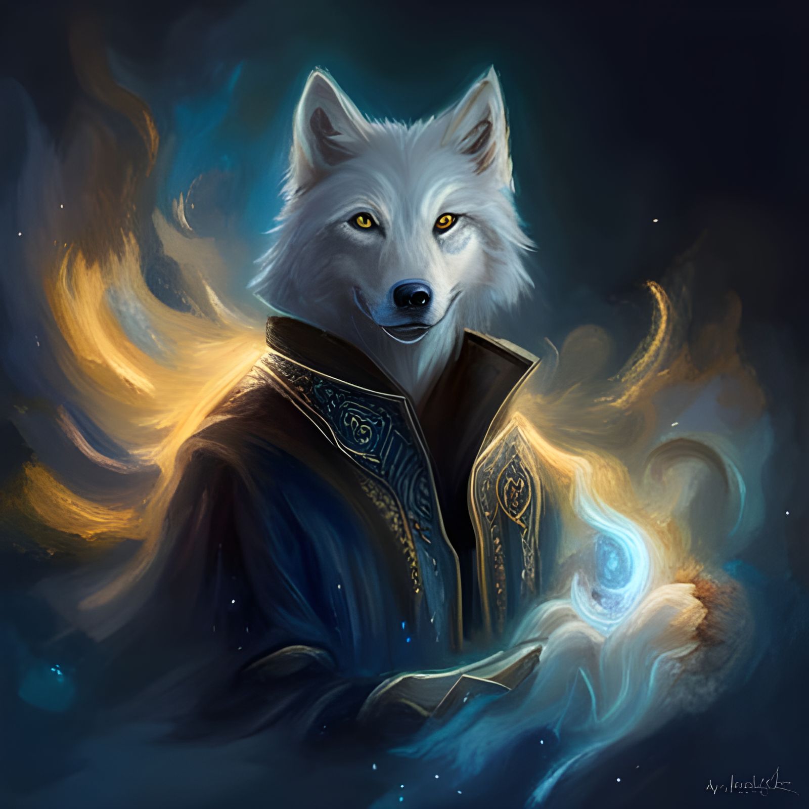 Electric Wolf Mage Oil Painting