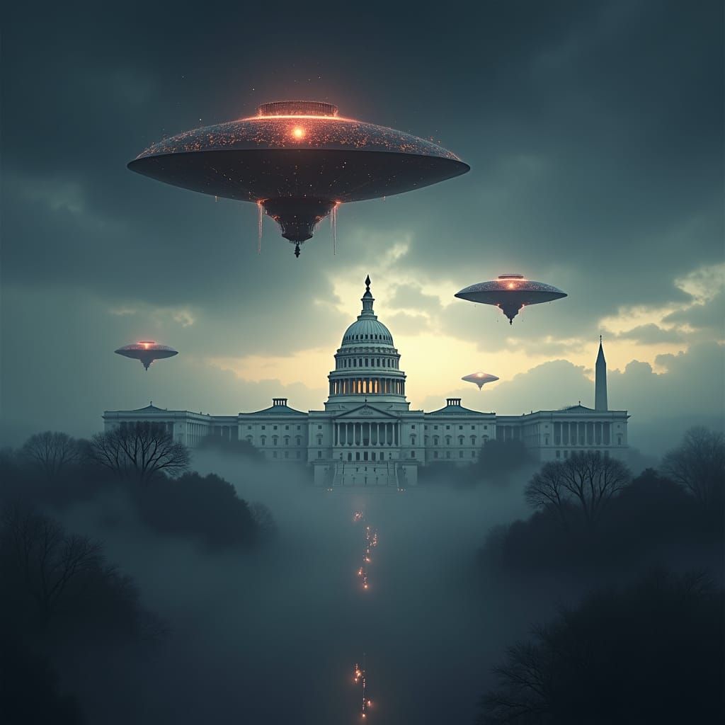 UFOs Over Washington D.C. in Digital Painting