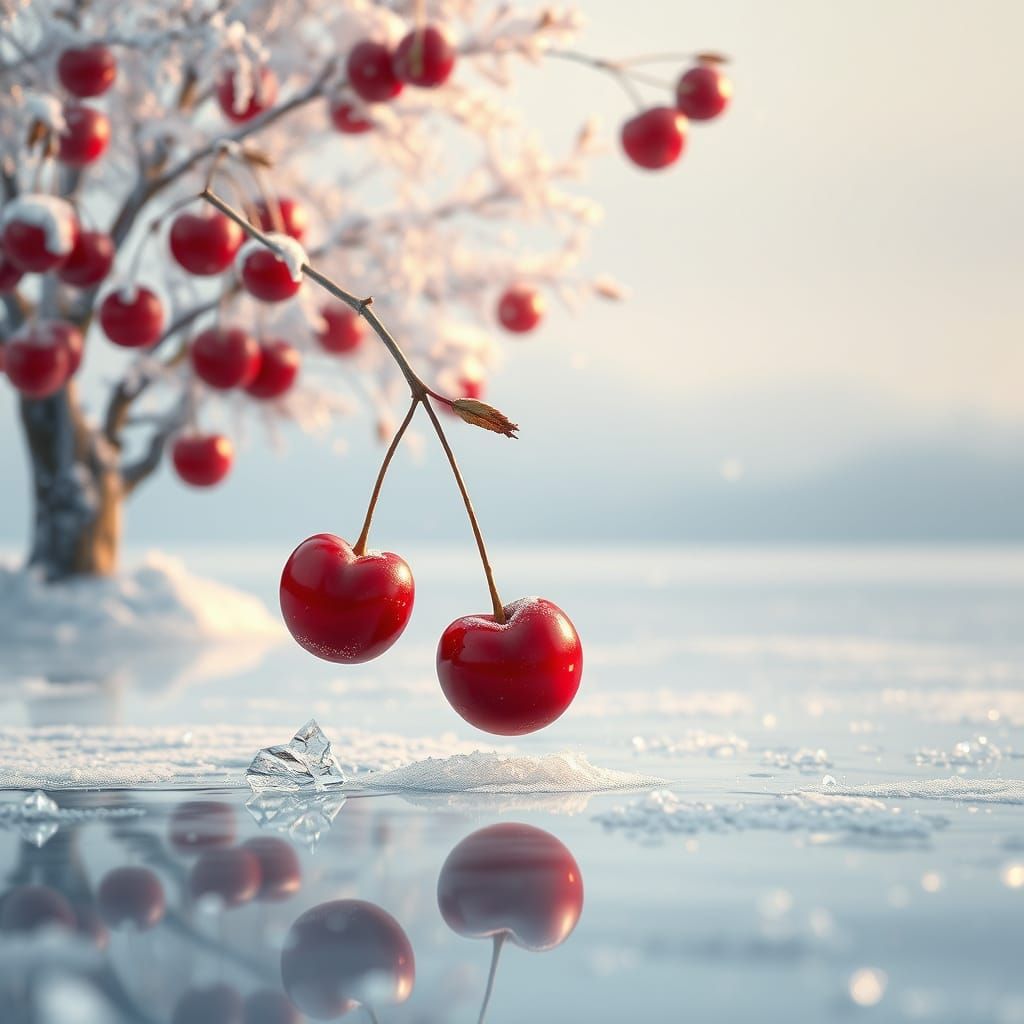 Frozen Cherry Fantasy in Vibrant Red and Crystal