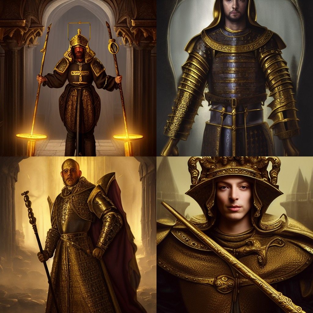 Medieval Noble with Golden Staff: Maximalist Matte Painting