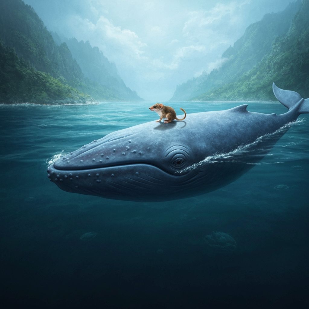 Blue Whale Carries Pygmy Shrew in Fantastical Ocean Matte Pa...