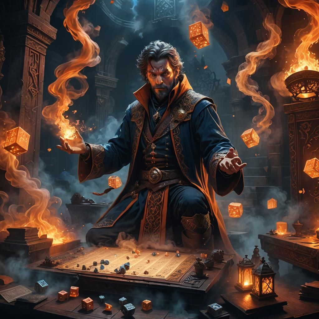 Evil Dungeon Master with Magical Dice in Fantasy Art