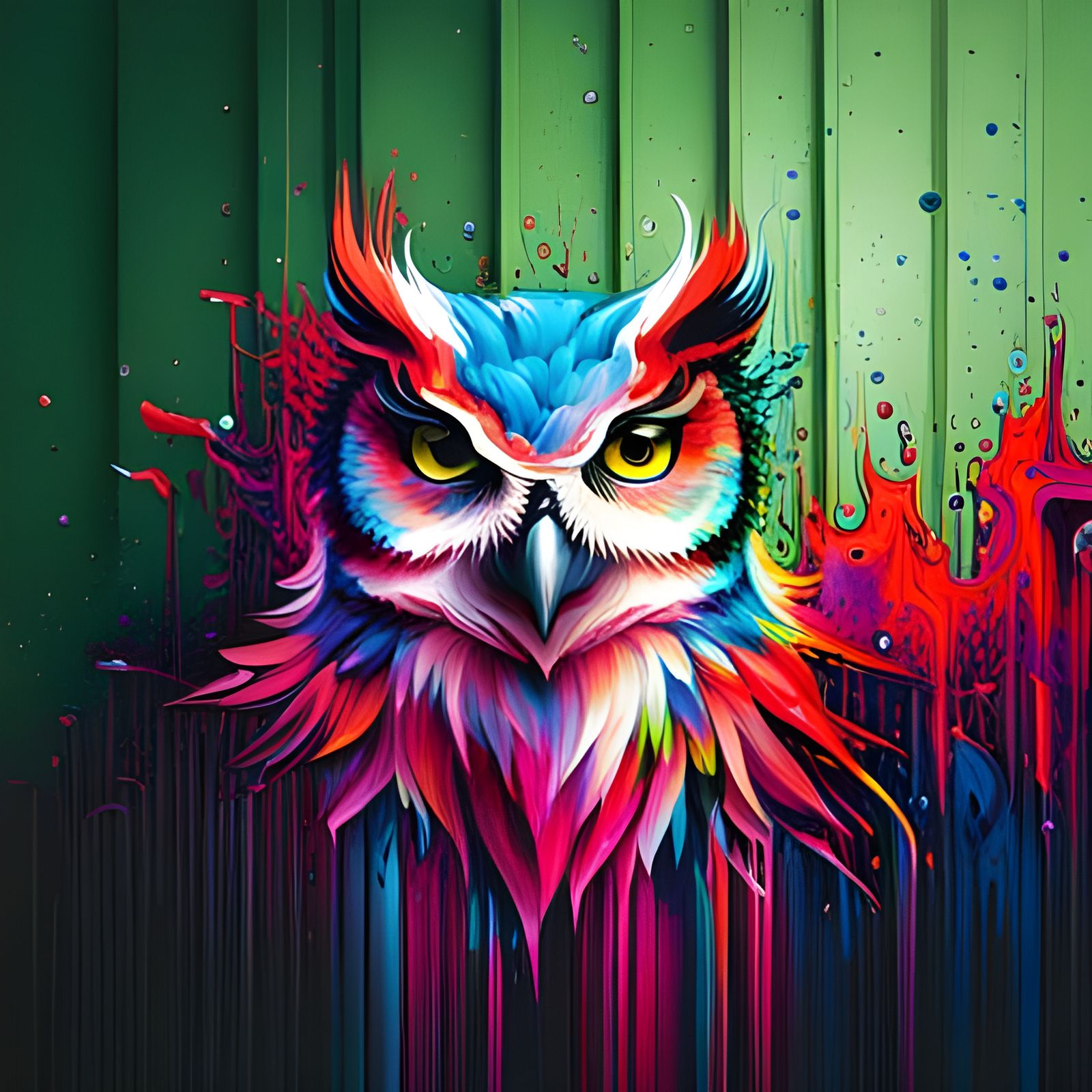 Glitching Owl Graffiti Art: Street Style