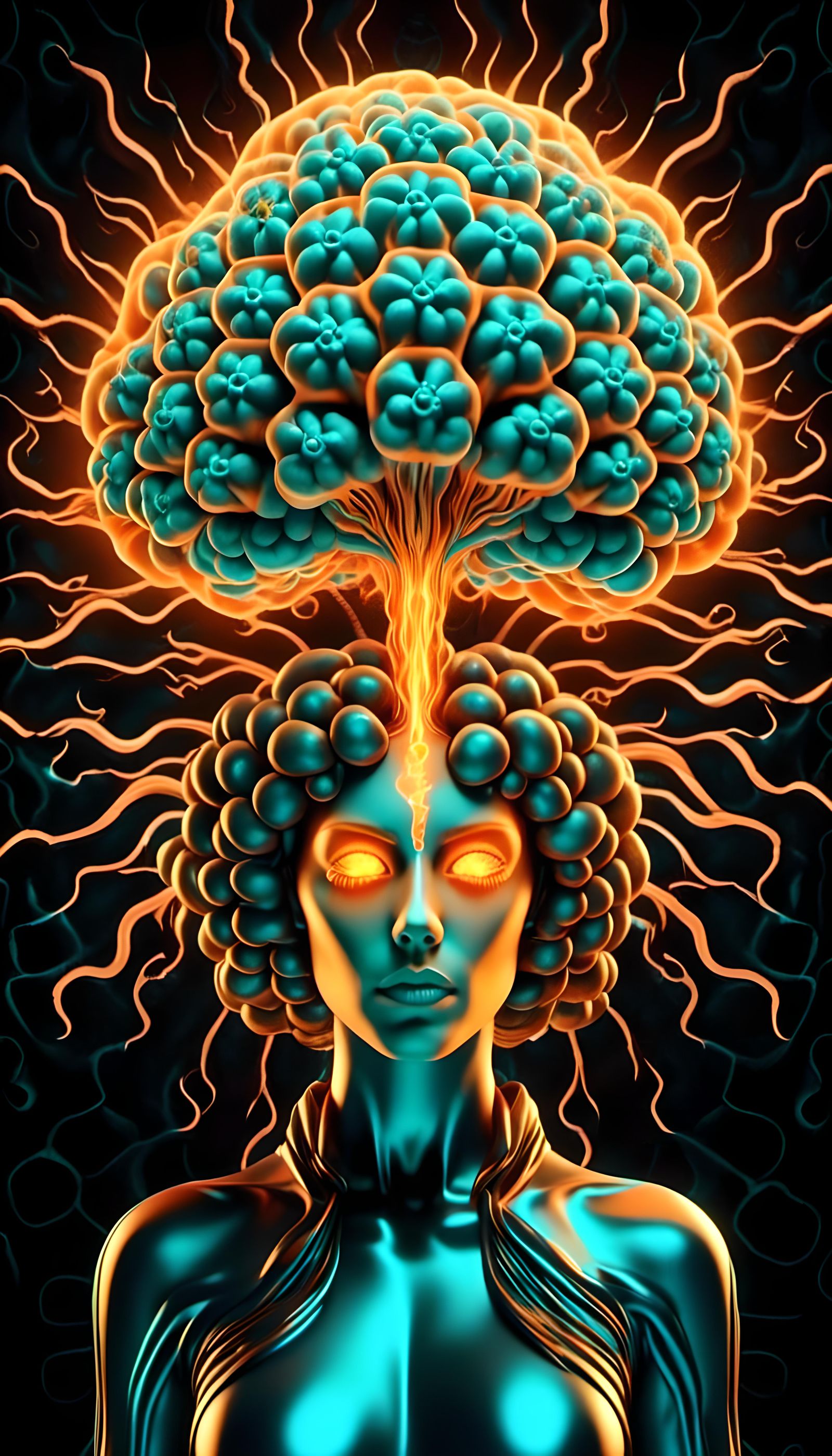 Nuclear Explosion Inside Woman's Brain: Sci-Fi Art