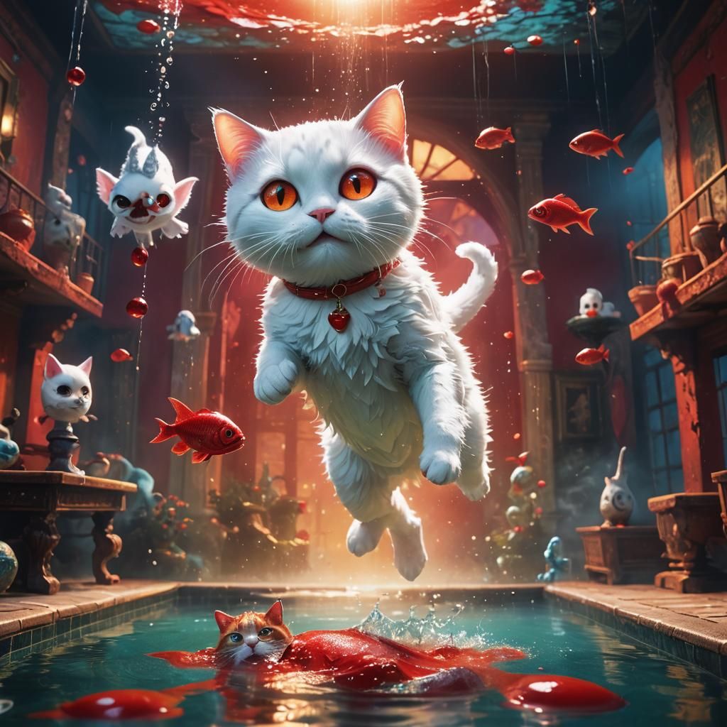 Fish Leaps from Red Pool in Fantasy Art