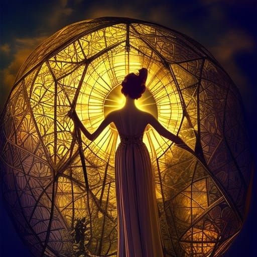 Caged Figure: Detailed Digital Rococo Illustration