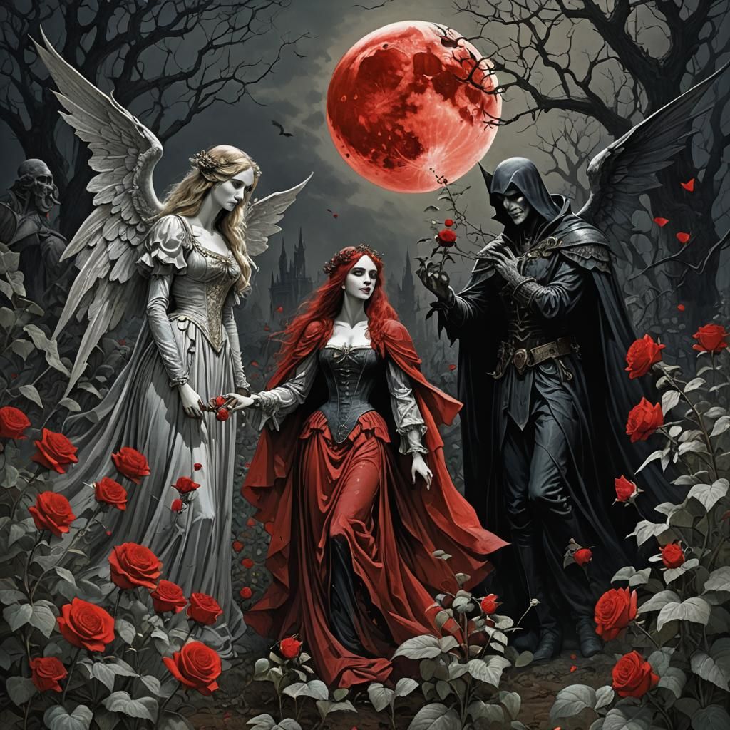 Vampire Princess and Angel in Rose Garden