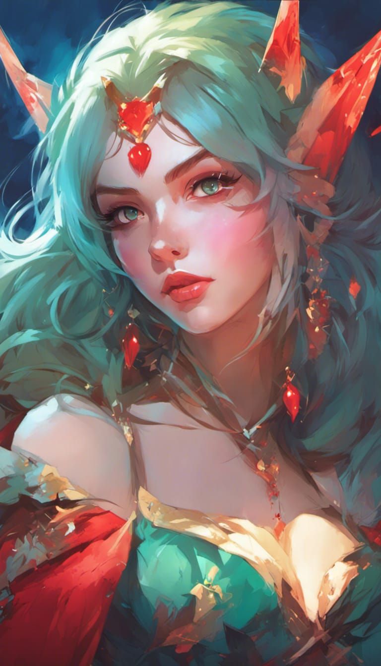 Retro Anime Female Elf Vampire Illustration