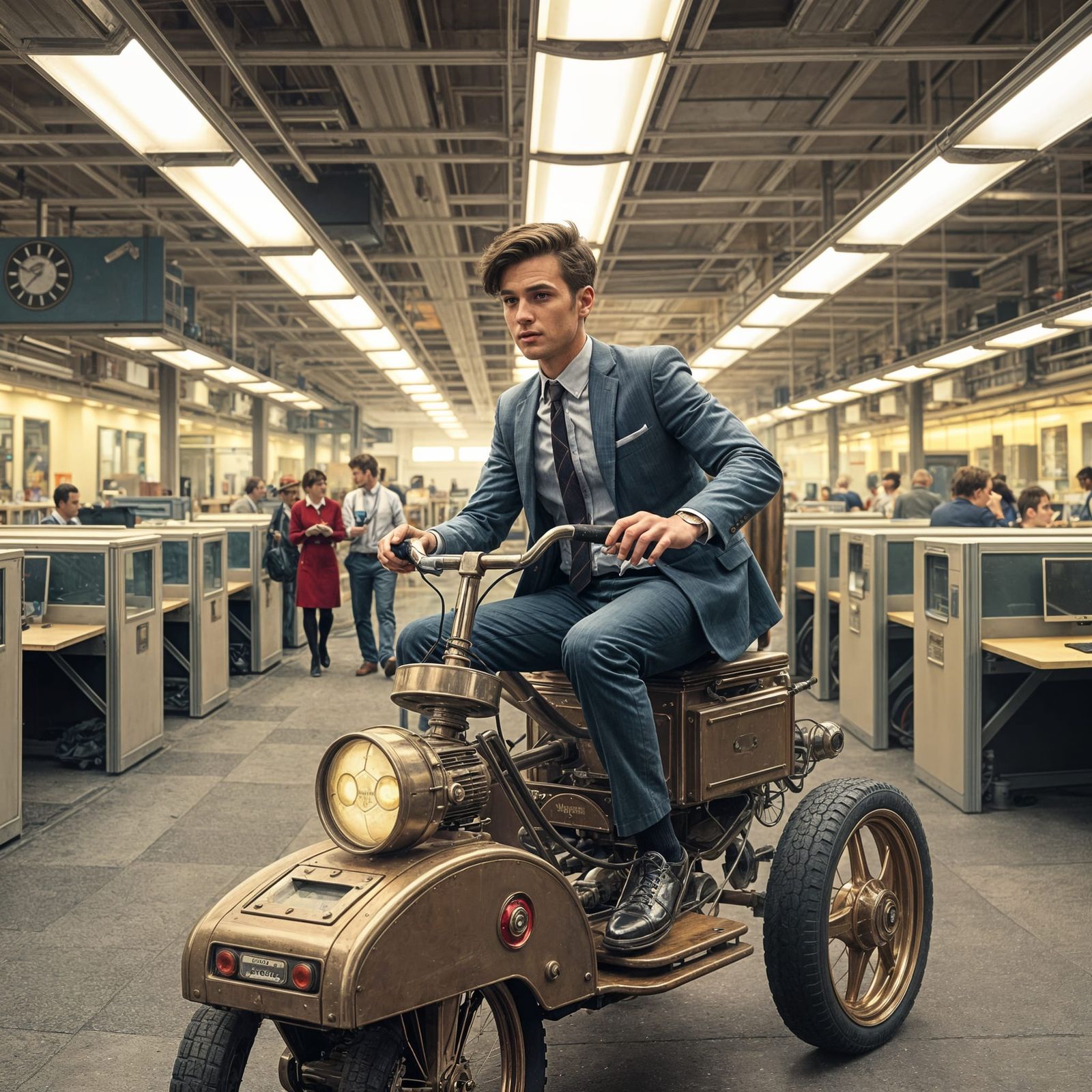 A Young Soccer Player Rides a Vintage Mechanical Perambulato...