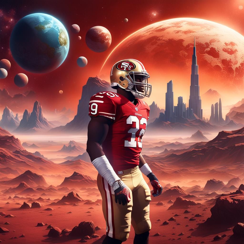 Football Player on Alien Planet, Detailed Digital Painting