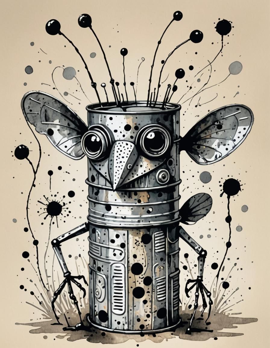 Tin Can Creature in Expressive Ink Illustration