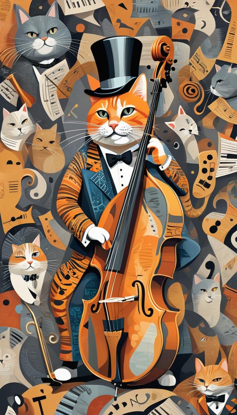 Orange Cat Jazz Musician in Pop Art Style