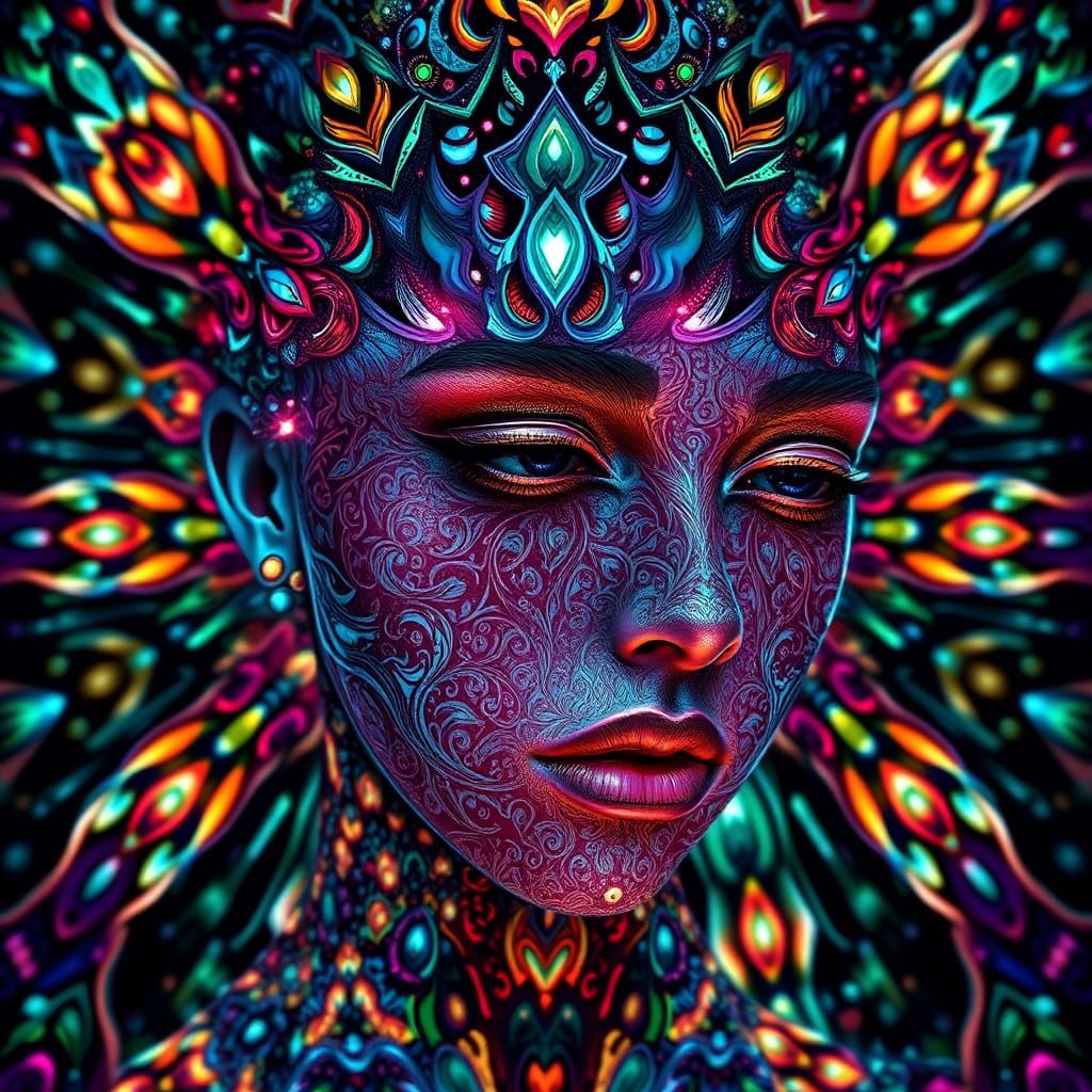 Kaleidoscope Being Portrait in Art Nouveau Style