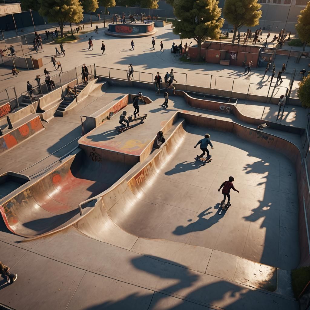 Kids Skate Park Fun: Detailed Matte Painting