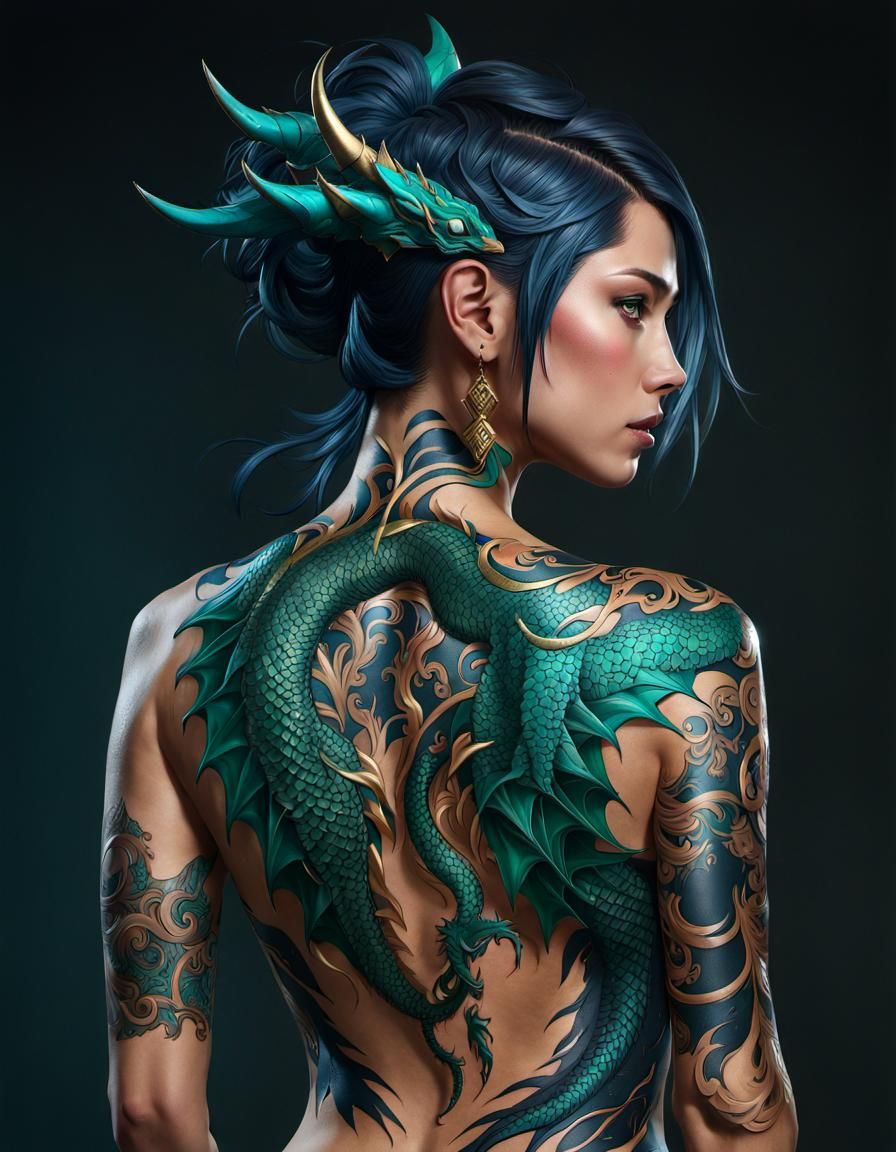 Detailed Dragon Tattoo Art in Hyperrealistic Style
