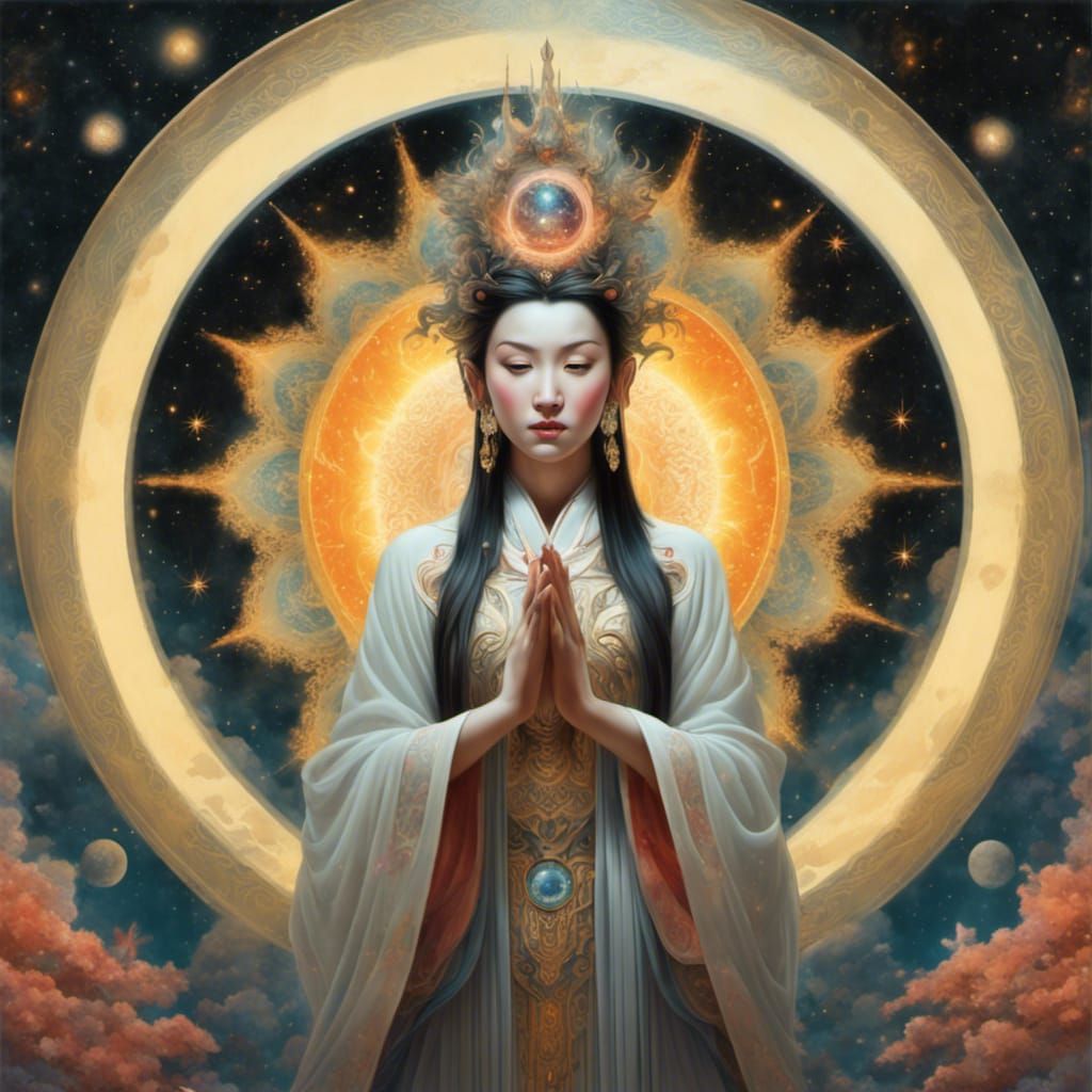 Intricate Celestial Mandala with Guan Yin