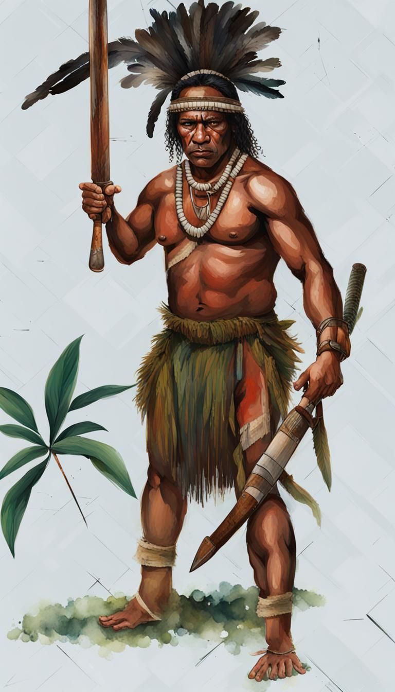 Indigenous Warrior in Deep Green Jungle