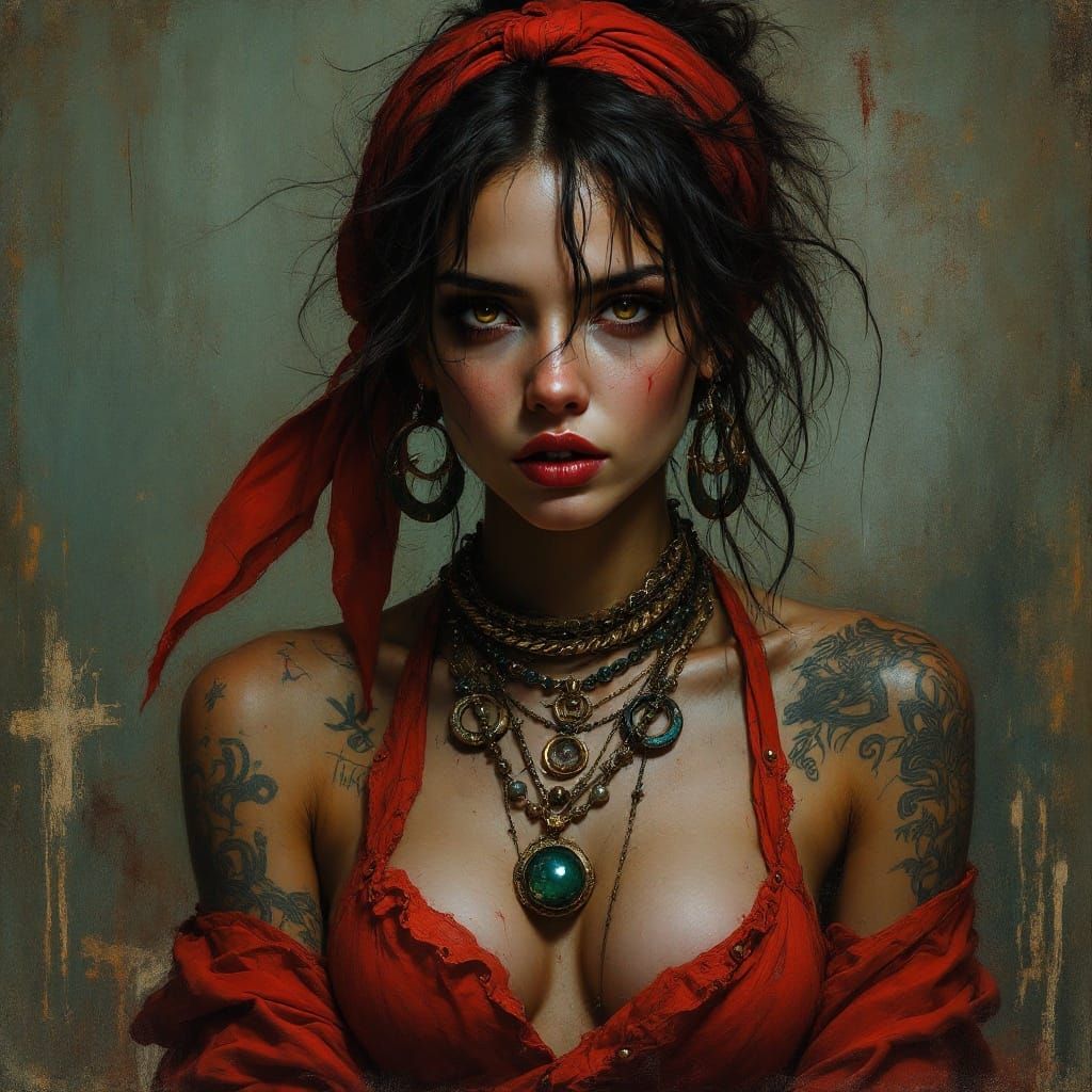 Dramatic Urban Portrait in Baroque-Street Art Fusion Style