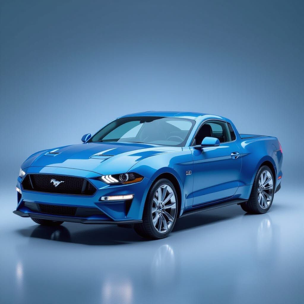 Futuristic 2026 Ford Mustang Car-Truck Hybrid in Blue
