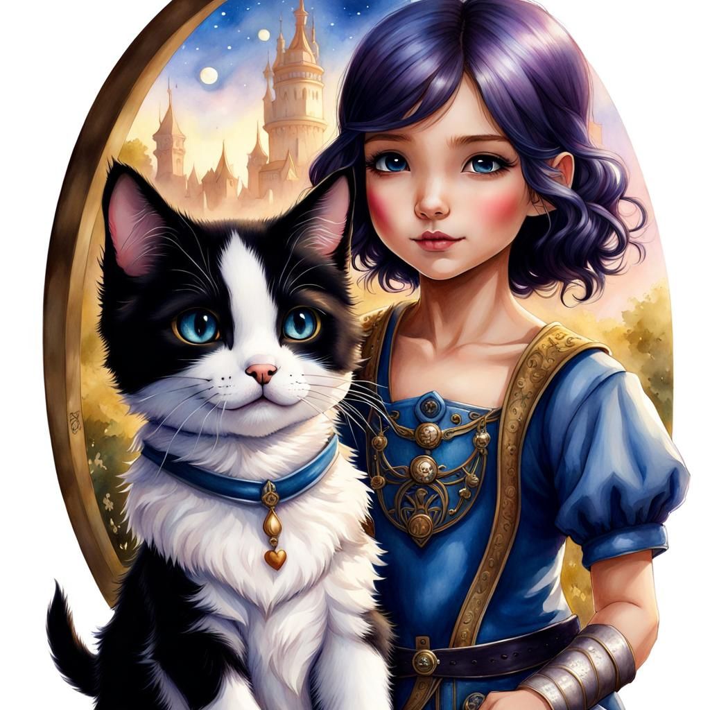 Charming Cat and Dog Fantasy Art in Pen-and-Ink Style