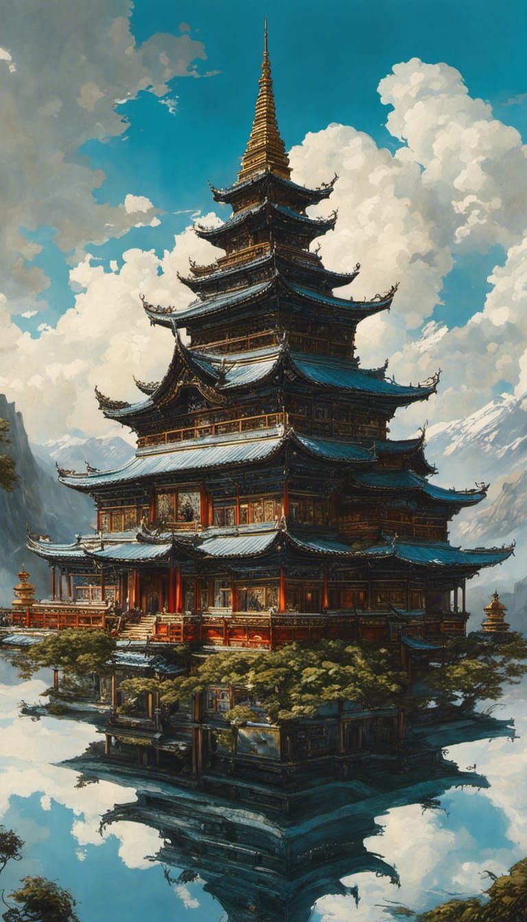 Floating Shangri-La Temple in Photorealistic Detail
