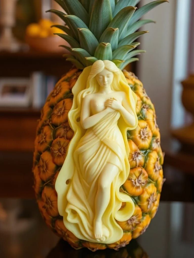 Pineapple Carving of a Beautiful Woman