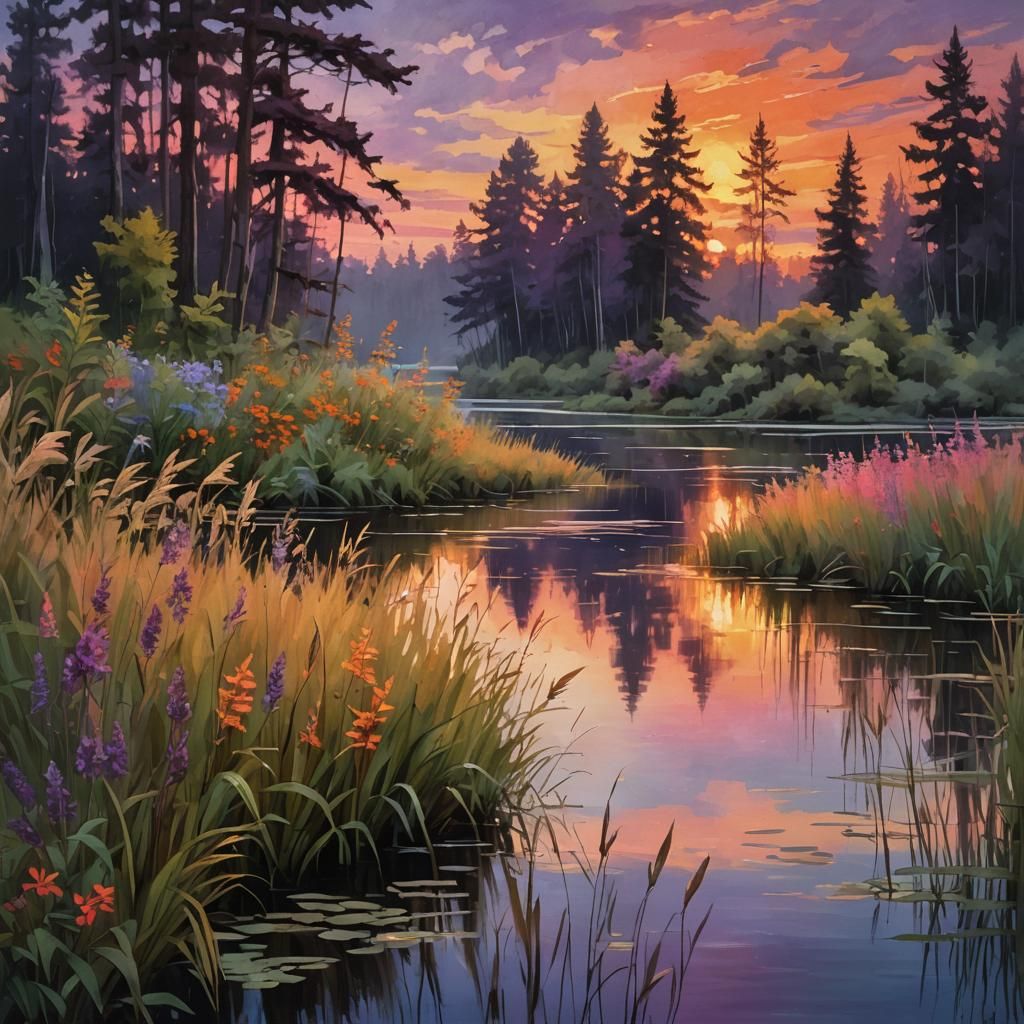 Golden Lake Sunset with Dramatic Sky