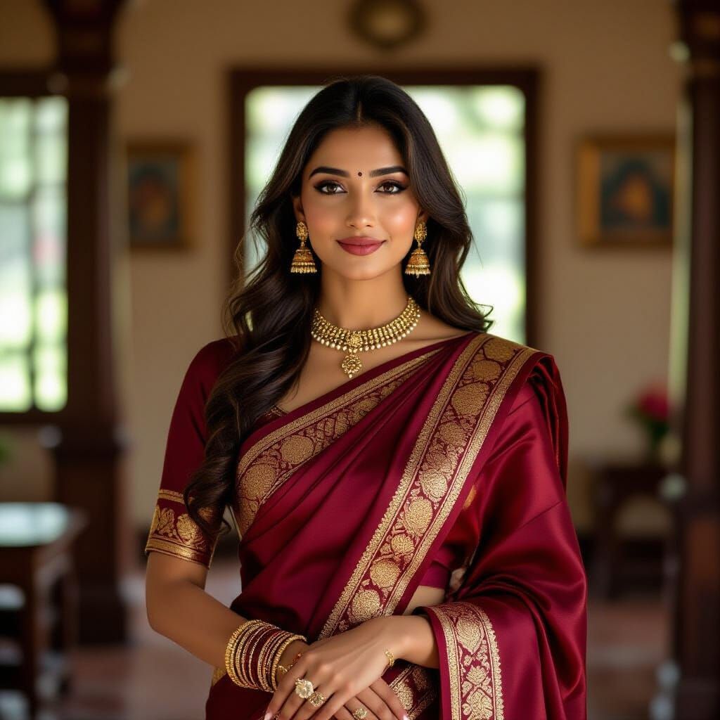 Elegant Indian Woman in Traditional Home, Classical Style