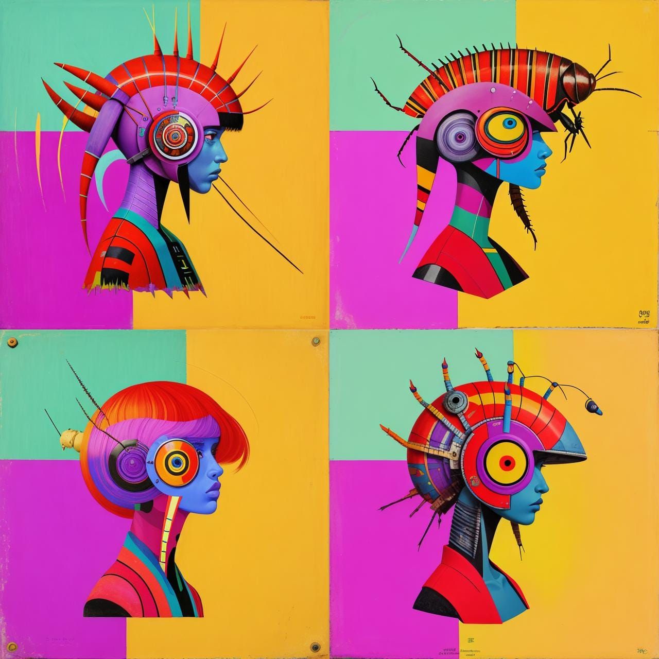 Cybernetic Cockroach Portrait: Neo-Primitivism Collage Art