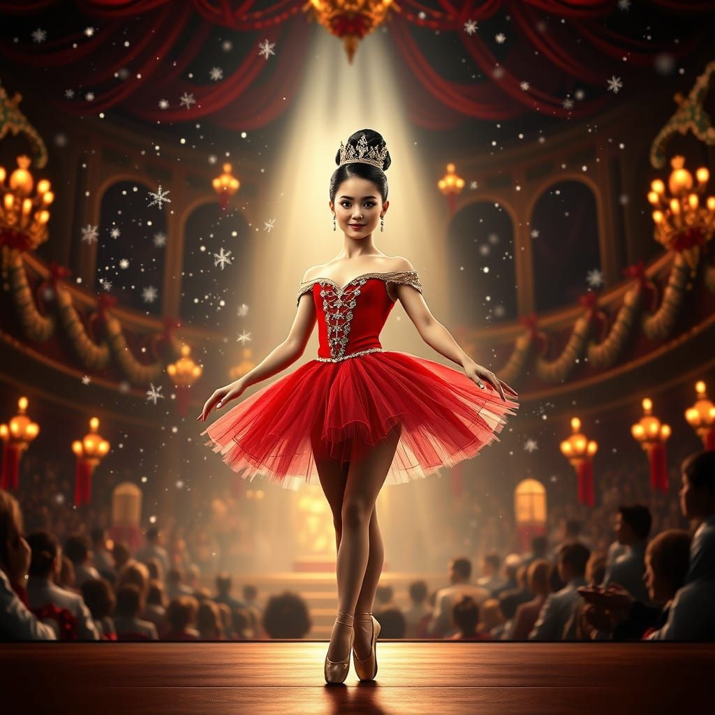 Elegant Prima Ballerina in Opulent Christmas Setting