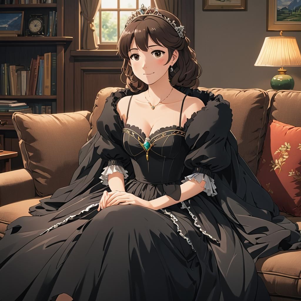 Anime Girl in Black Dress, Ghibli-Inspired Art