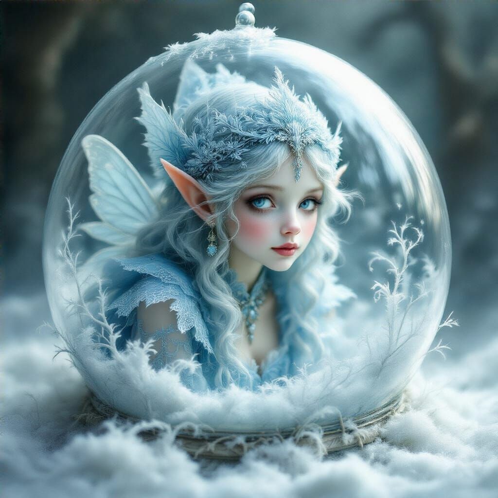 Enchanted Snow Globe with Fairy in Dreamlike Style