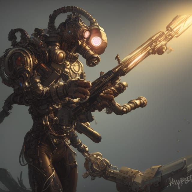 Augmented Artificer with Shapechanging Rifle in Dark Fantasy...