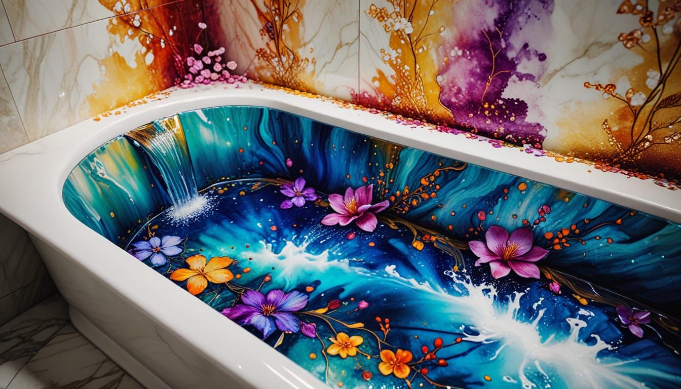 Waterfall Bathtub in Alcohol Ink Style