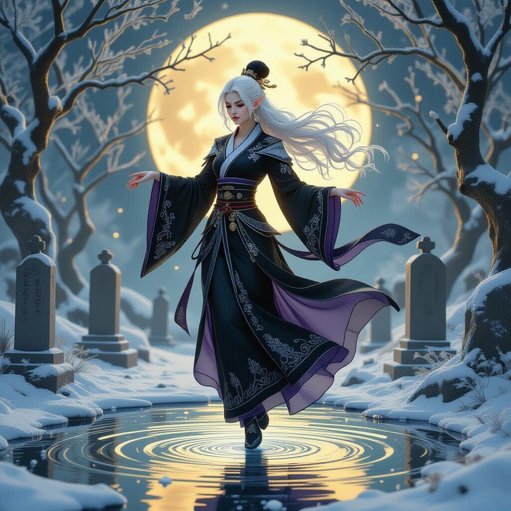 Ethereal Frost Elf in Moonlit Dance as Digital Sculpture