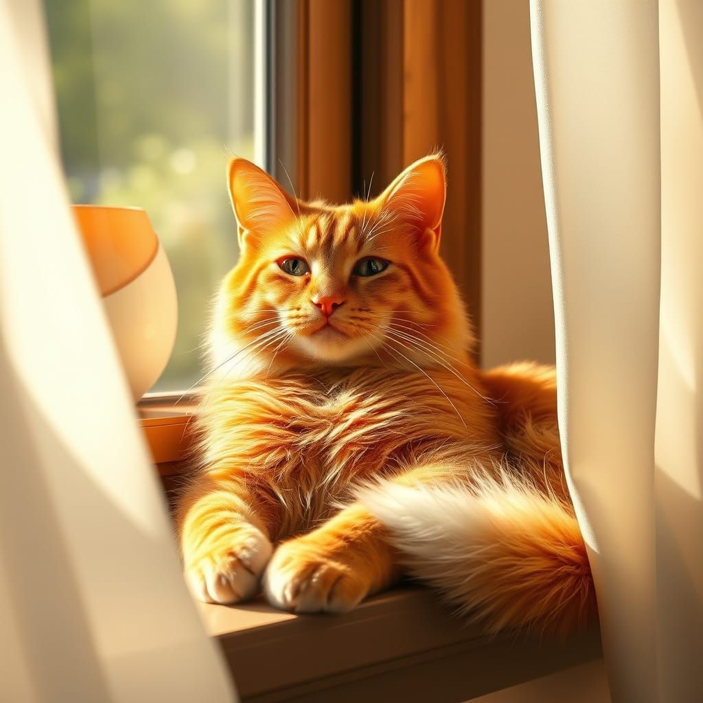 Vibrant Orange Tabby Cat in Sunlit Windowsill