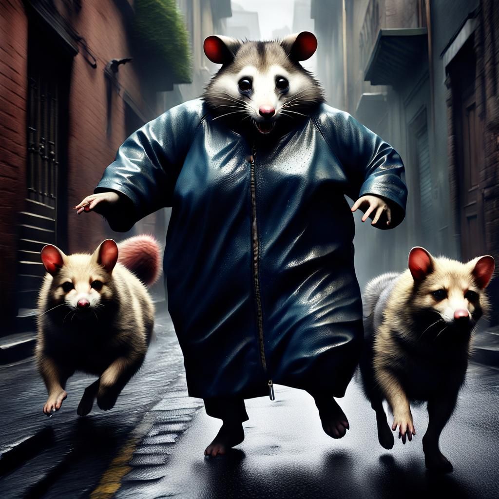 Woman in Possum Costume Chased by Dogs
