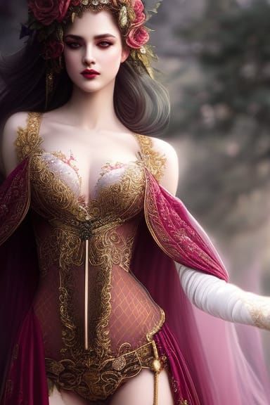 Ornate Boudoir Girl Portrait with Christmas Decorations