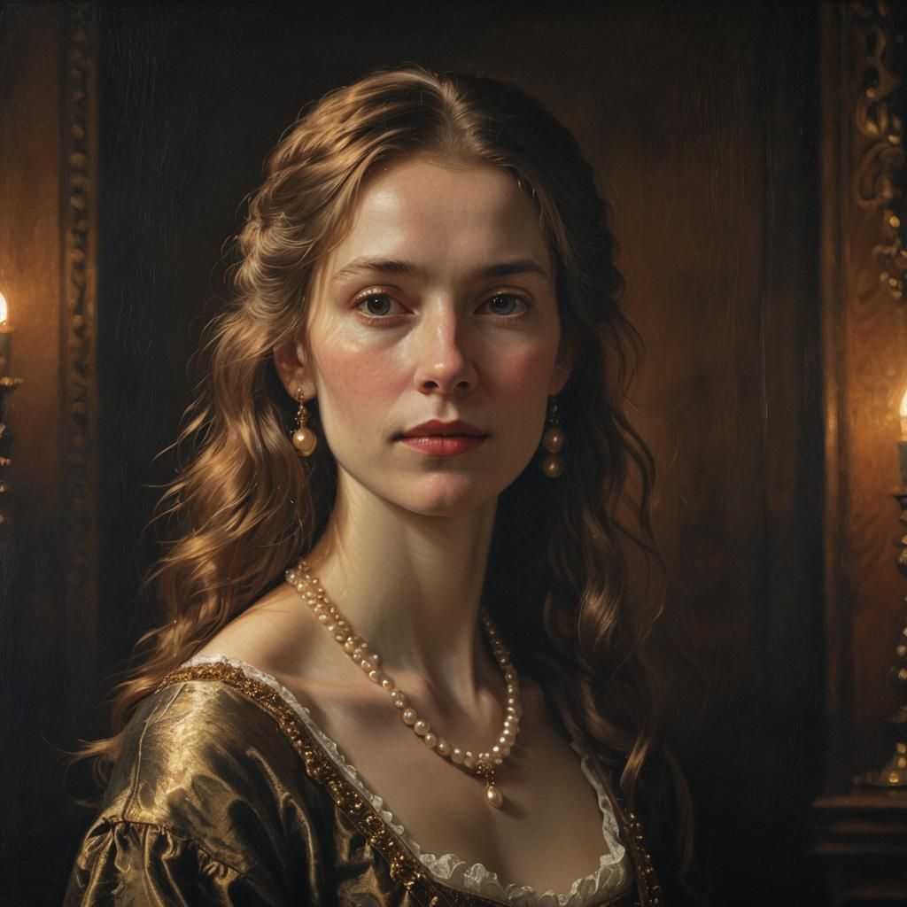 Woman's Portrait in Rembrandt Style with Golden Light