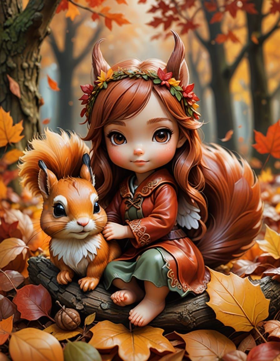 Chibi Autumn Fairy in Cozy Leafy Retreat