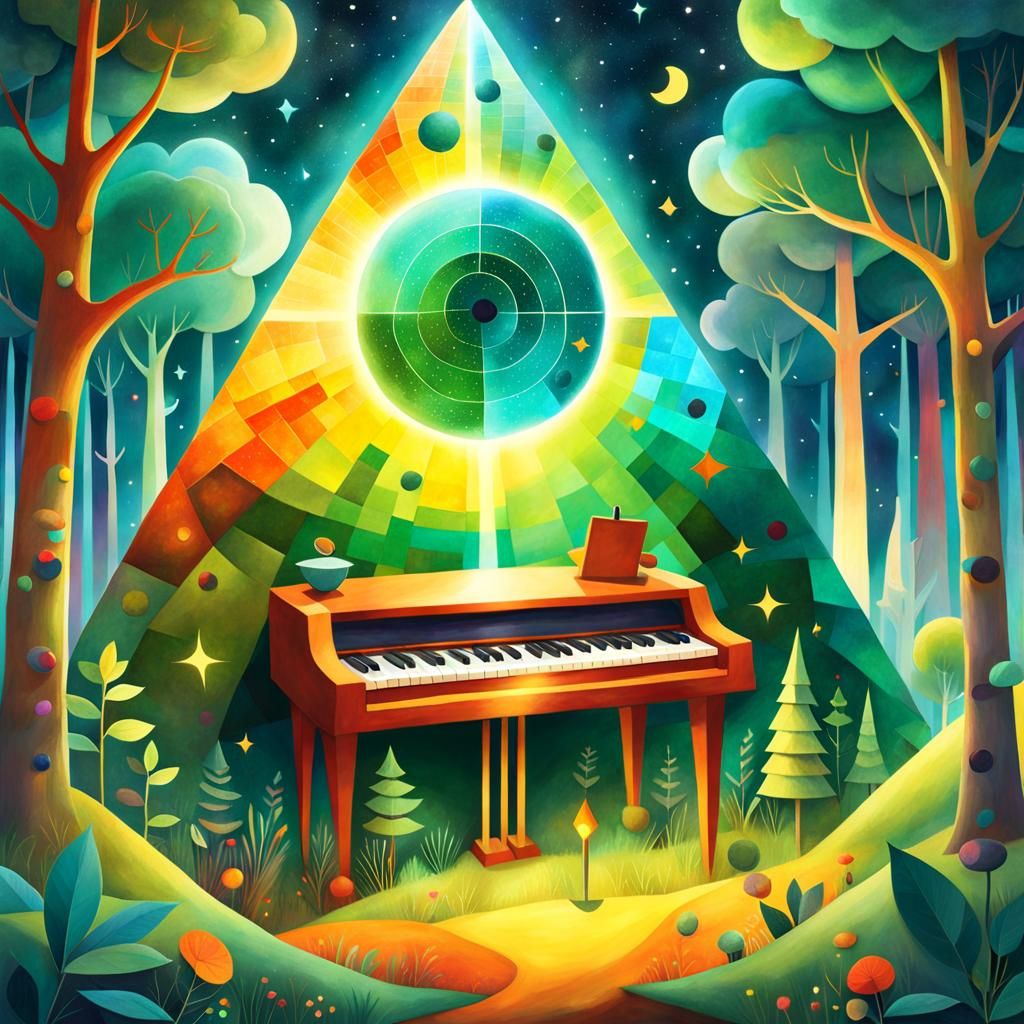 Enchanted Forest Dreamscape with Musical Instrument