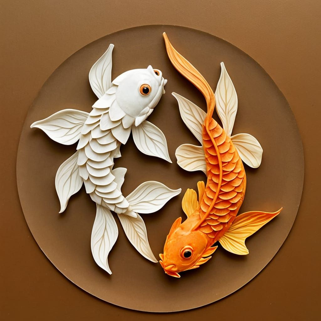 Yin Yang Koi Fish in Layered Rice Paper