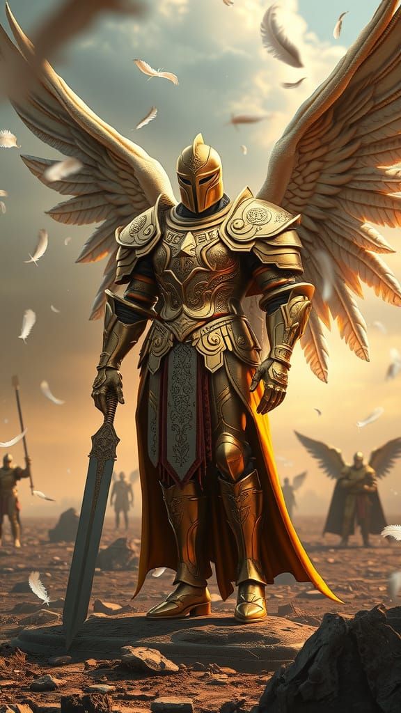 Celestial Paladin in Golden Armor on Battlefield
