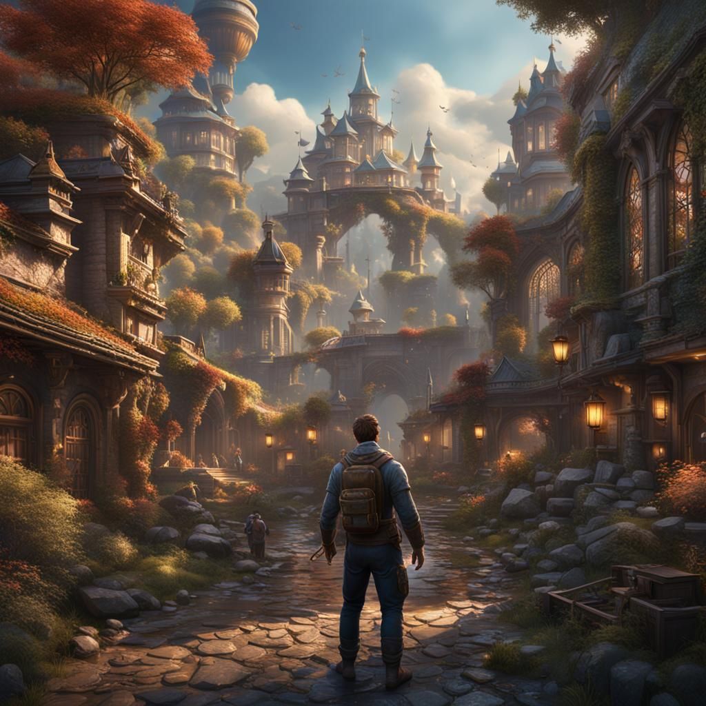 Happy Man Free from Workplace: Fantasy Concept Art