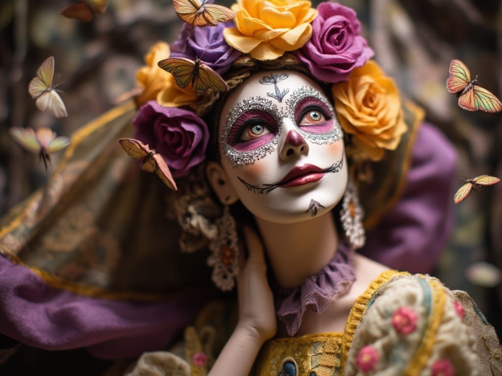 Dia de Los Muertos Woman with Butterflies, Autochrome Fantas...