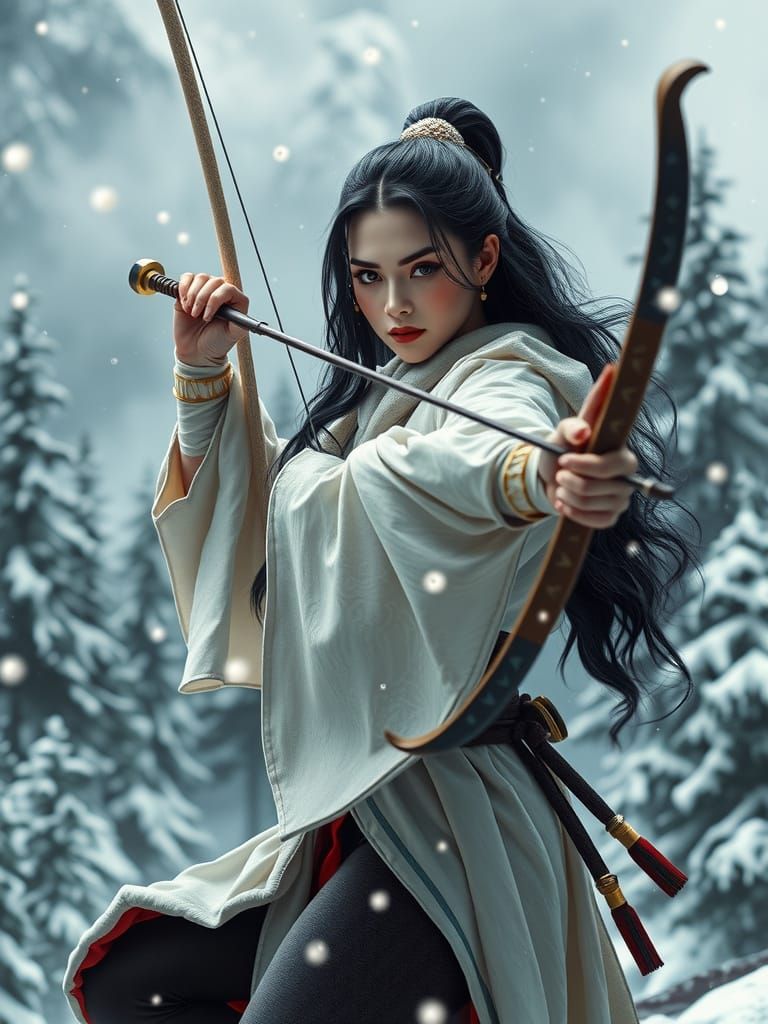 Hauntingly Beautiful Japanese Warrior in Winter Forest