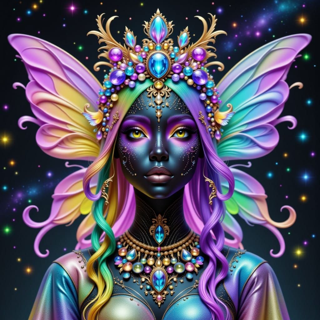 Ethereal Fairy Man Entwined in Neon Cosmic Waves